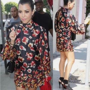 Aryn K Black Floral Silk Mini Dress Size Small